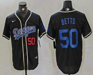 Men%27s Los Angeles Dodgers #50 Mookie Betts Number Black Cool Base With Patch Stitched Baseball Jersey->los angeles dodgers->MLB Jersey